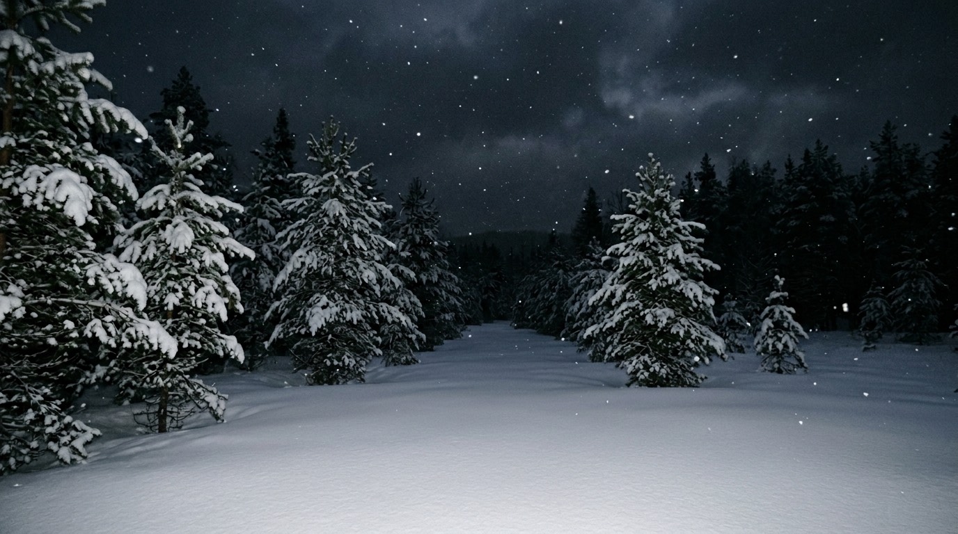 snowy landscape at night